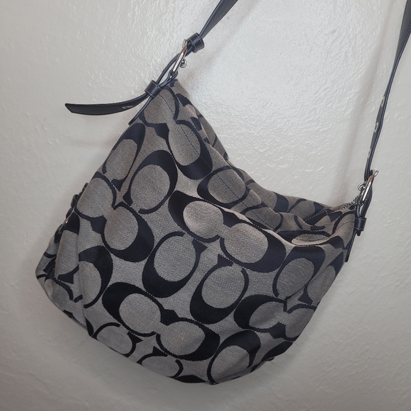 Coach Signature C Monogram Jacquard Blackgrey Hobo Bag - Picture 3 of 6